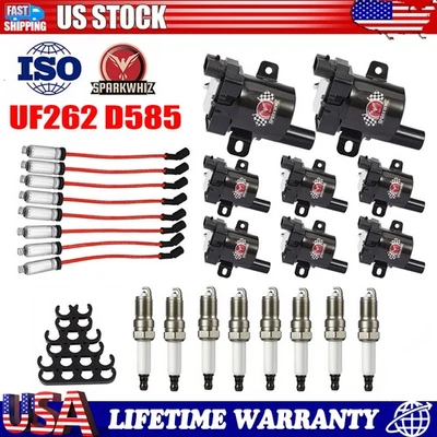8 Set Round Ignition Coil and Spark Plug &Wire For GMC Chevy Silverado 1500 5.3L - Image 1 of 4