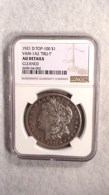 1921 D Morgan Dollar NGC AU DETAILS VAM 1A2 TRU-T $1 ABOUT UNCIRCULATED Coin - Image 1 of 4