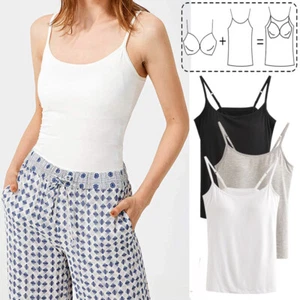 Women Camisole with Built in Padded Bra Cami Sleeveless Tops Stretch Undershirts - Picture 1 of 19