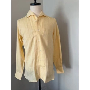 Camisa CORDONE 1956 Lino Hecha en Italia Abotonada Manga Larga Amarilla 15 1/2 - Imagen 1 de 6