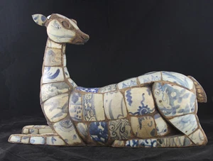 Ciervo chino antiguo único hecho de piezas de jarrones antiguos de porcelana - Imagen 1 de 12