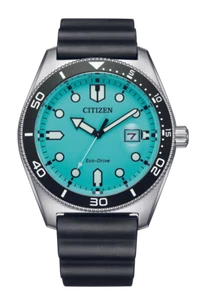 Citizen AW1760-14X Eco-Drive Turquoise Blue Rubber Dress Men's - Picture 1 of 5