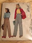 🌷RARE 1942 McCALL #4816 - GIRLS ( WWII ERA ) PLEATED FRONT TROUSERS PATTERN 8FF
