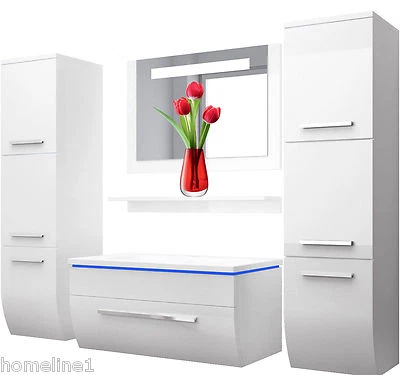 Badmöbel Set Badezimmerset Badmöbel weiß schwarz Hochglanz montiert 70 - Bild 1 von 4