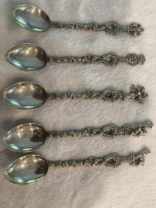 5 Italian Old Silver Plate Figural Demitasse Spoons - Montagnani Style (S62) - Picture 1 of 10