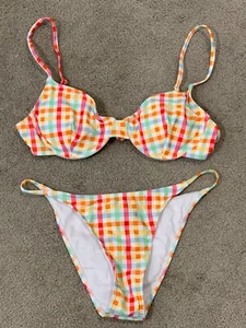 Bikini con aros Rainbow Gingham 2 piezas traje de baño para mujer talla mediana colores brillantes - Imagen 1 de 17