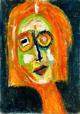 Retrato de mujer zombi dibujo ingenuo pintor naranja feo horror arte pintura Foto 1 de 4