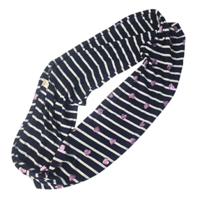 Gymboree Girls Infinity Scarf O/S Navy Striped Glitter Purple Hearts Soft Cloth - Picture 1 of 6