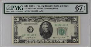 USA, 1950, Federal Reserve Note Chicago, $20, PMG 67 EPQ, Superb Gem unc - Picture 1 of 4