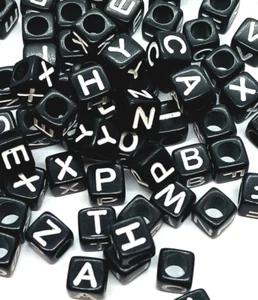 100pcs 6mm cube black numbers & alphabets (single &mixed letters) acrylic beads - Picture 1 of 36