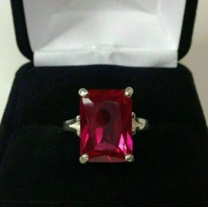 5Ct Emerald Cut Pink Ruby Women Solitaire Engagement Ring 14K White Gold Finish - Picture 1 of 5