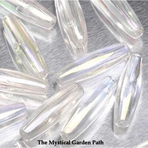 Cuentas, 120 cuentas de tubo de espagueti acrílicas transparentes aurora boreal 6x19 mm * - Imagen 1 de 1