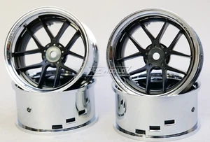 Tetsujin Wheel COMBO Jasmine Black + Chrome Lips Adj. Offset Rims (4PCS) TT-7652 - Picture 1 of 5