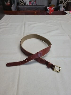 Leather Man Ltd Tooled Leather Canvas Belt SC palmetto Men 28 Tan USA - Image 1 of 4