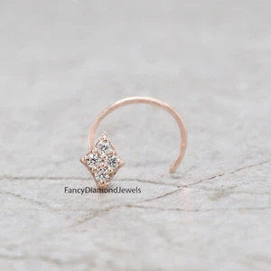 Natural White Round Diamond Nose Ring 14K Rose White Yellow Gold Nose Ring KD959 - Picture 1 of 8