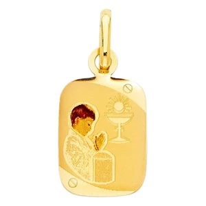 Genuine 14k Yellow Gold 0.78" Male First Communion Religious Pendant - Picture 1 of 5