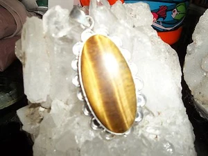 HERMOSO NUEVO COLGANTE OJO DE TIGRE 2 1/2" JOYERÍA DE REGALO ARTESANAL - Imagen 1 de 1