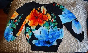 Top Casa Blanca Mercado Negro Mujer XXS Rosa Azul Floral 100% Seda Cintura Calada - Imagen 1 de 6