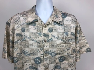 Hard Rock Cafe Honolulu Save The Planet Beige Hawaiian Button Shirt Large Camp - Image 1 of 4