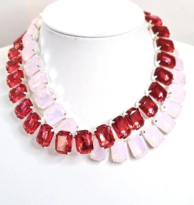 Light Fuchsia Pink Opal Georgian Collet Crystal Chokers Anna Wintour Style - Imagem 1 de 3