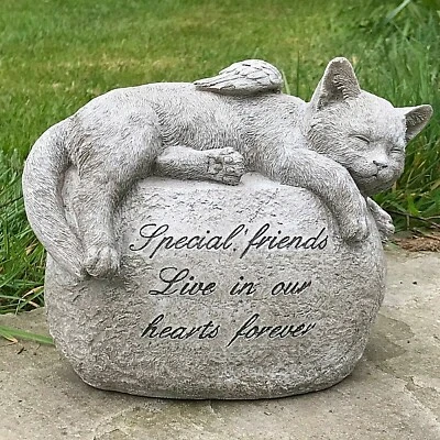Gato grande con alas de ángel en piedra marcador de tumba conmemorativo adorno mascota regalo pérdida Foto 1 de 4