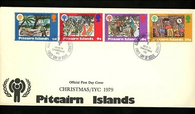 Postal History Pitcairn Islands FDC #188-191 UN IYC Childrens Year art draw 1979 - Image 1 of 2