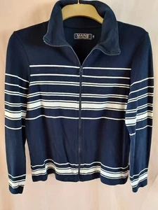 Maine New England Navy With White Stripe Zipped Casual Unlined Jacket Size 12 - Picture 1 of 12