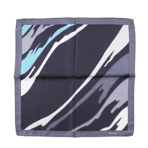 Kiton Napoli Black-Gray-Blue Abstract Watercolor Print Silk Pocket Square - Picture 1 of 4