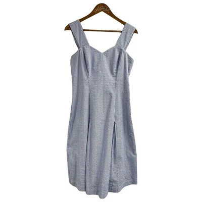 J. Peterman Blue Vertical Striped Dress Size 8 Seersucker Cotton Sweetheart - Image 1 of 4