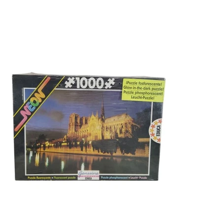 Vintage Notre Dame De Paris Neon 1000 Piece Jigsaw Puzzle Educa Collection 1994 - Image 1 of 4