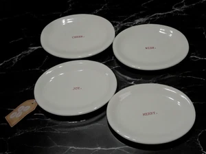 Rae Dunn by Magenta - Set Of 4 Holiday Oval Plates 8" Cheer Wish Joy Merry | New - Picture 1 of 8