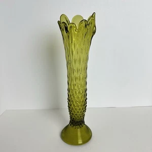 Vintage geschwungene Vase Hobnail Stretch Avocado grün MCM 13" Fenton - Bild 1 von 10