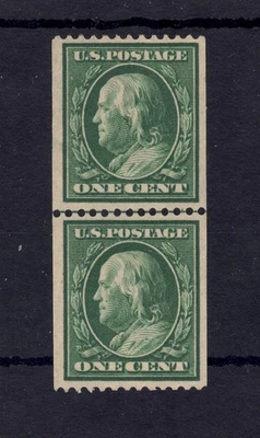 US Scott # 385, MINT / VF / NH Perf 12 Horizontally COIL LINE PAIR! SCV $100.00 - Image 1 of 2
