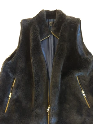 Chaleco J Crew Mujer L Negro Imitación Sherpa Bolsillos Cremallera Completa Forrado Acogedor Capas Elegante Foto 1 de 4