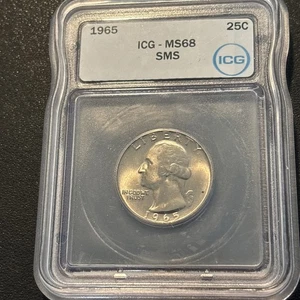 1965 SMS ICG MS68 WASHINGTON QUARTER 25C RARE - Picture 1 of 2