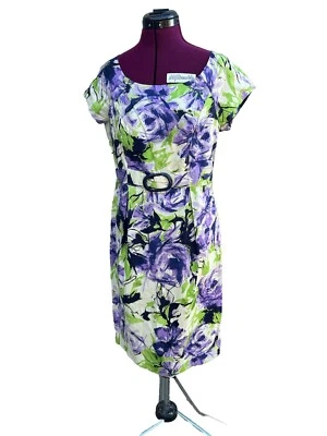 Vestido Vaina Jonathan Martin 100% Algodón Verde Marfil Púrpura Floral Manga Gorra 10 Foto 1 de 4