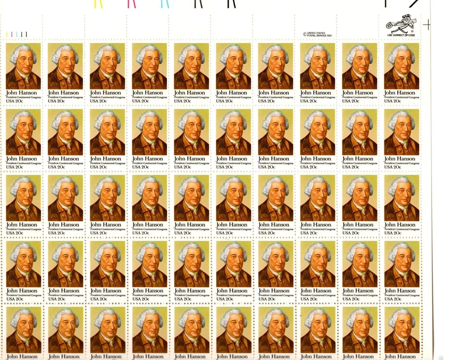 US Stamps #1941  20 cent John Hanson sheet of 50 stamps - Image 1 of 1