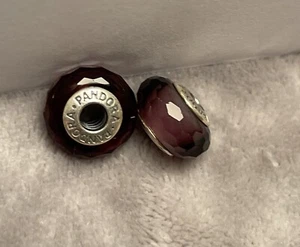Pair PANDORA RETIRED Purple Fascinating MURANO GLASS Charms - Plum Pretty! - Picture 1 of 4