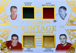 🔥#/1  GOLD HOWE SAWCHUK LINDSAY VINTAGE RELIC 2020-21 LEAF ITG IN THE GAME USED - Picture 1 of 9