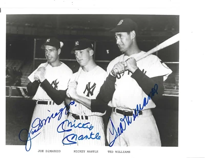 Joe DiMaggio,Ted Williams,Mickey Mantle Autographed 8x10 Baseball Photo JSA - Image 1 of 2