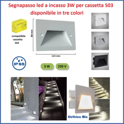 segnapasso led 503 da esterno 3w faretti da incasso luce giardino scale viale * - Immagine 1 di 3