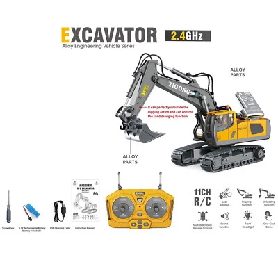 11CH RC Excavator Bulldozer Construction Toys Remote Control Crawler Kids Gift - Image 1 of 4