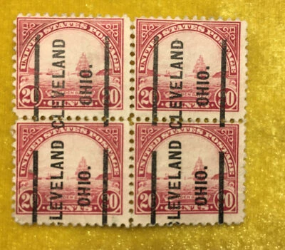 NANEE-B) USED,SCOTT 567, GOLDEN GATE , PRE-CANCEL, CLEVELAND OH.BLOCK OF 4,T9.   - Image 1 of 4