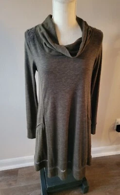 Anthropologie Saturday Sunday Cowl 领毛衣连衣裙女式小号橄榄绿色 — 第 1/4 张图片