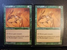 2x 2 x2 Horned Sliver Tempest LP SP Magic Mtg See Detailed Pictures