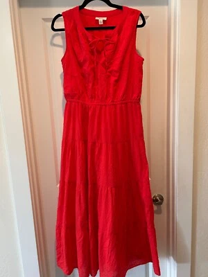 Style & Co Dress Womens Medium Red Cotton  Sleeveless Maxi Tiered Prairie Long - Image 1 of 4