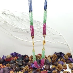 Collana Infije in Oro Giallo 18k con Zaffiri Blu, Rubini Rossi e Smeraldi Verdi - Picture 1 of 5