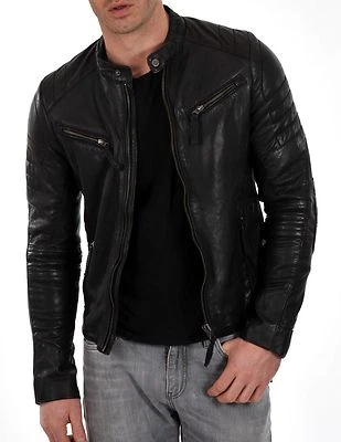 jacket leather motorcycle new mens slim biker coat genuine black fit lambskin M3 - Image 1 of 4