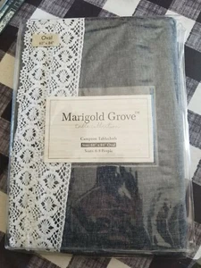 60 x 84 Oblong Tablecloth COUNTRY navy Cotton Blend Jeans lace edge Christmas - Picture 1 of 1