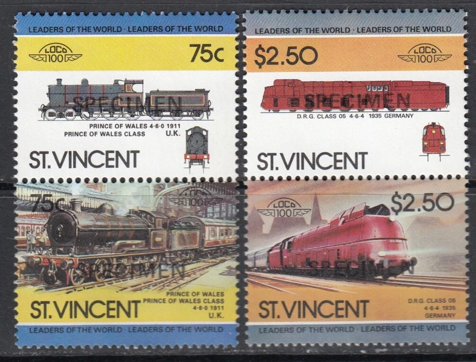 Trenes Edición № 3 ESPECIMEN Líderes Mundiales 1984 San Vicente MNH 4 v conjunto perfecto Foto 1 de 1